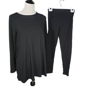 Zenana Women's Small Black 2-Piece Stretchy Long Set Long Sleeve Top & Pants